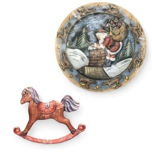 Vintage Holiday 3D Rocking Horse Santa Blank Ready-to-Paint Resin Plaques (2)